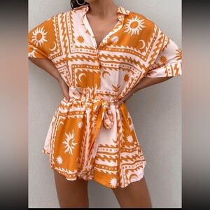 Orange and White Sun Print Romper